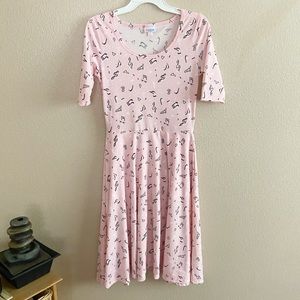 LuLaRoe Light Pink Amelia Dress Music Notes S